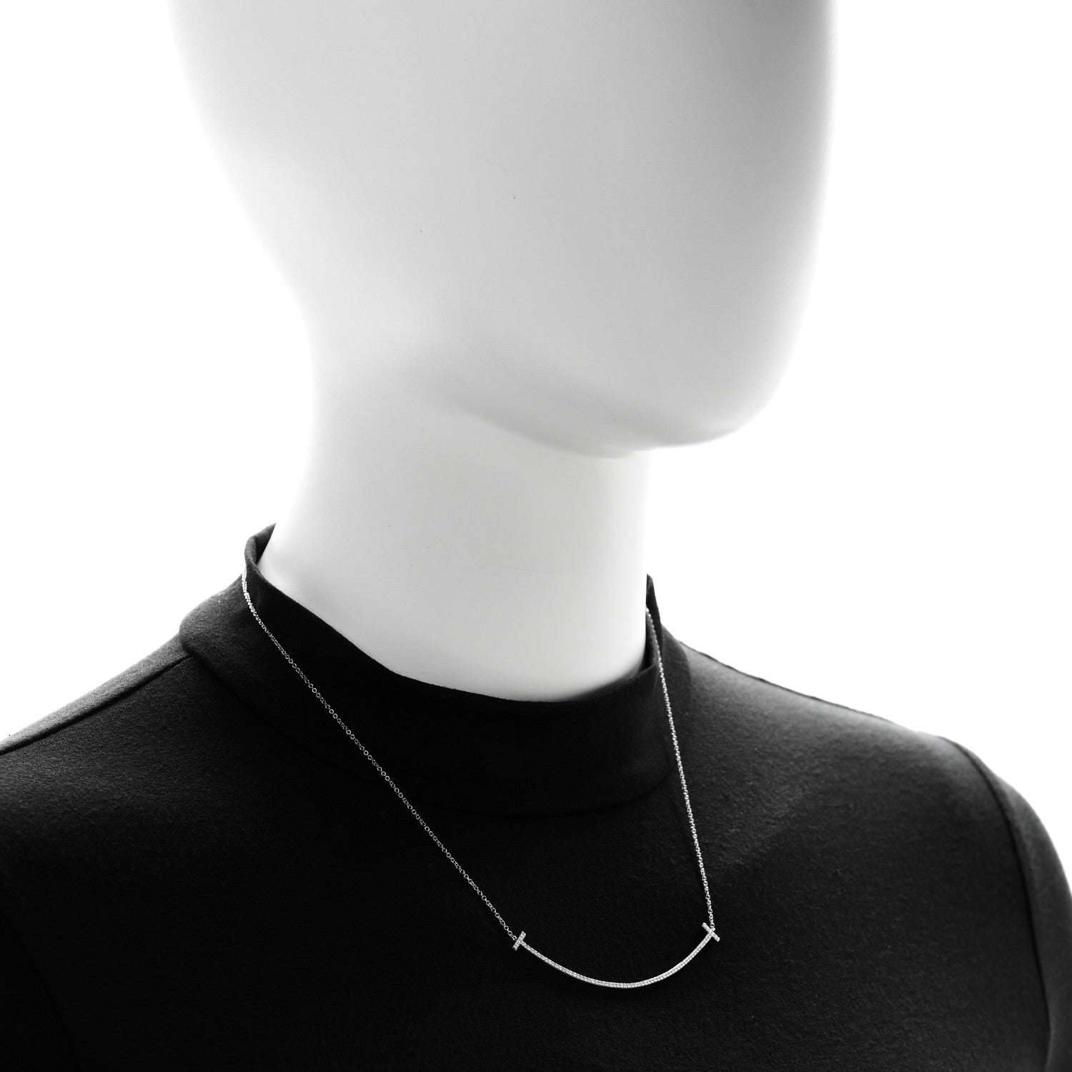 Tiffany 18K White Gold Diamond Large T Smile Pendant Necklace 2 of 7