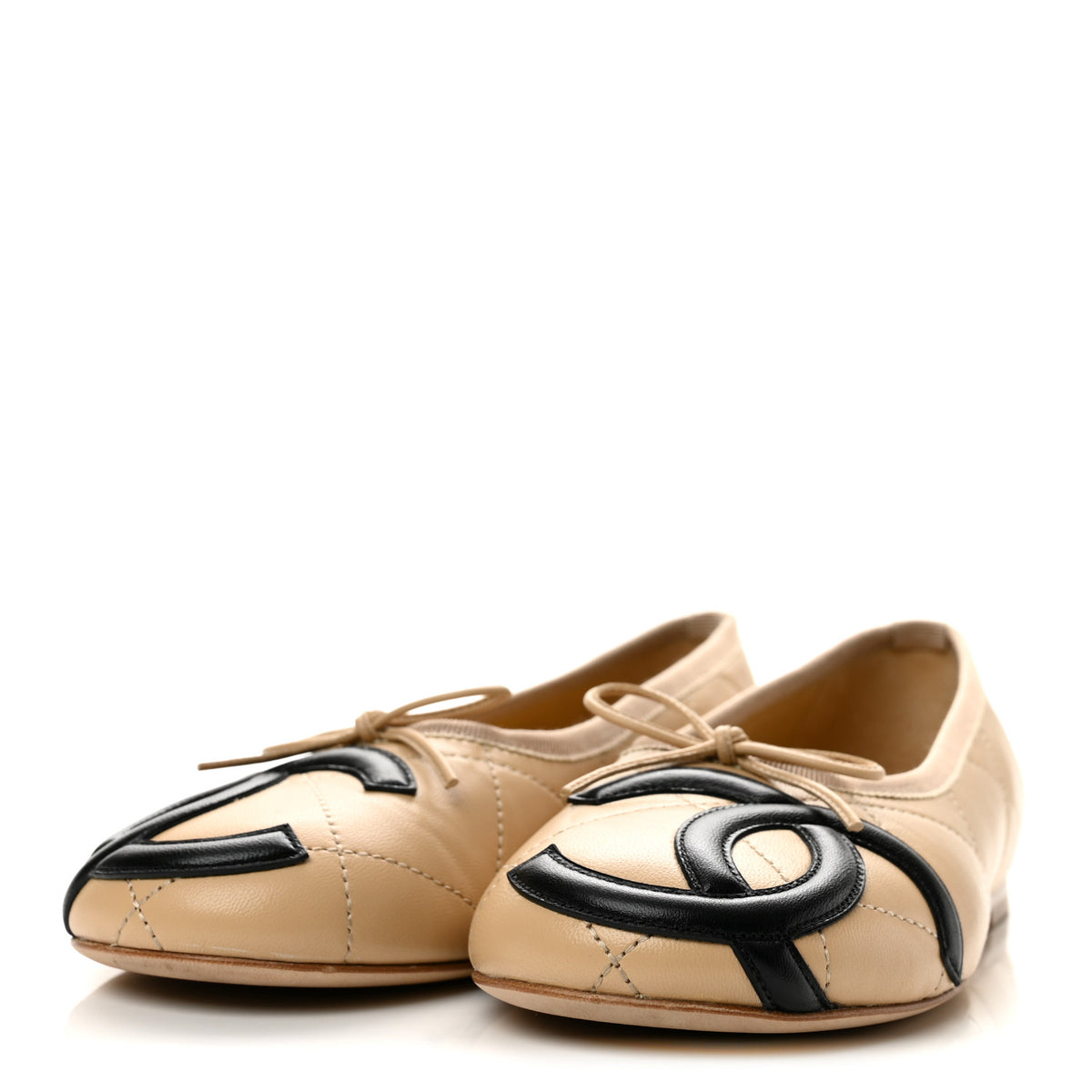 Chanel Lambskin Quilted CC Cambon Ballet Flats 36 Beige Black 4 of 9