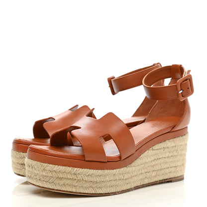 Hermes Goatskin Elda Espadrille Wedge Sandals 38 Marron Glaise 3 of 12