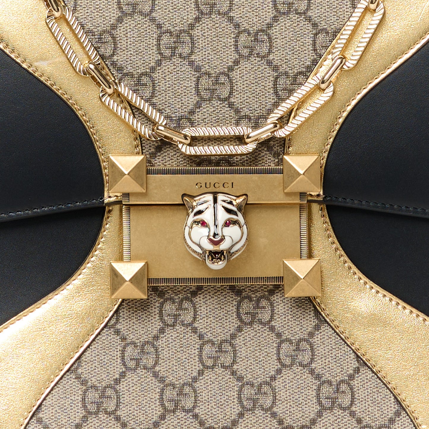 Nappa GG Supreme Monogram Medium Osiride Top Handle Bag Black Oro Vecchio Beige Ebony