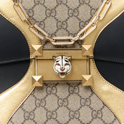 Gucci Nappa GG Supreme Monogram Medium Osiride Top Handle Bag Black Oro Vecchio Beige Ebony 9 of 11