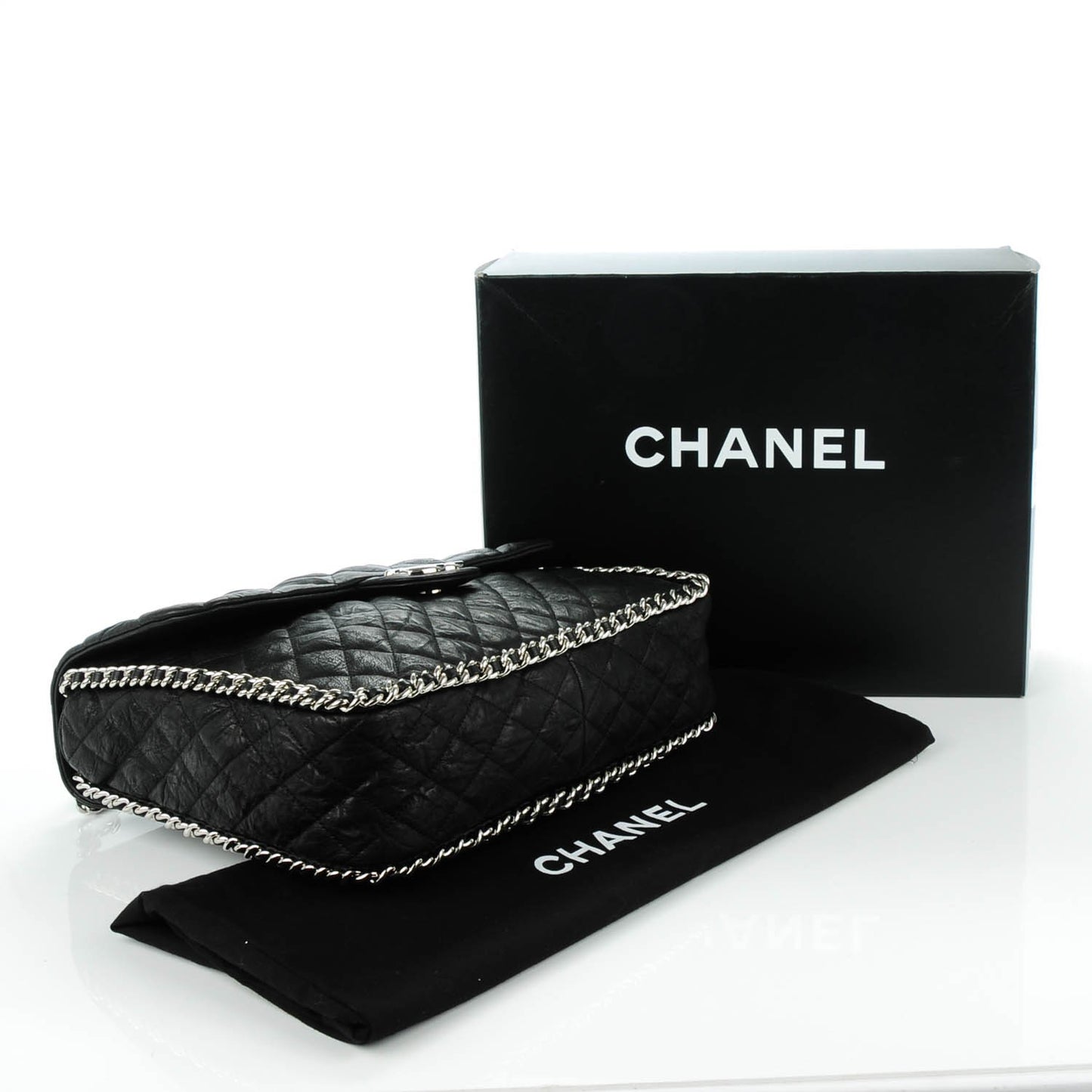 Washed Lambskin Quilted Maxi Chain Around Flap Black
