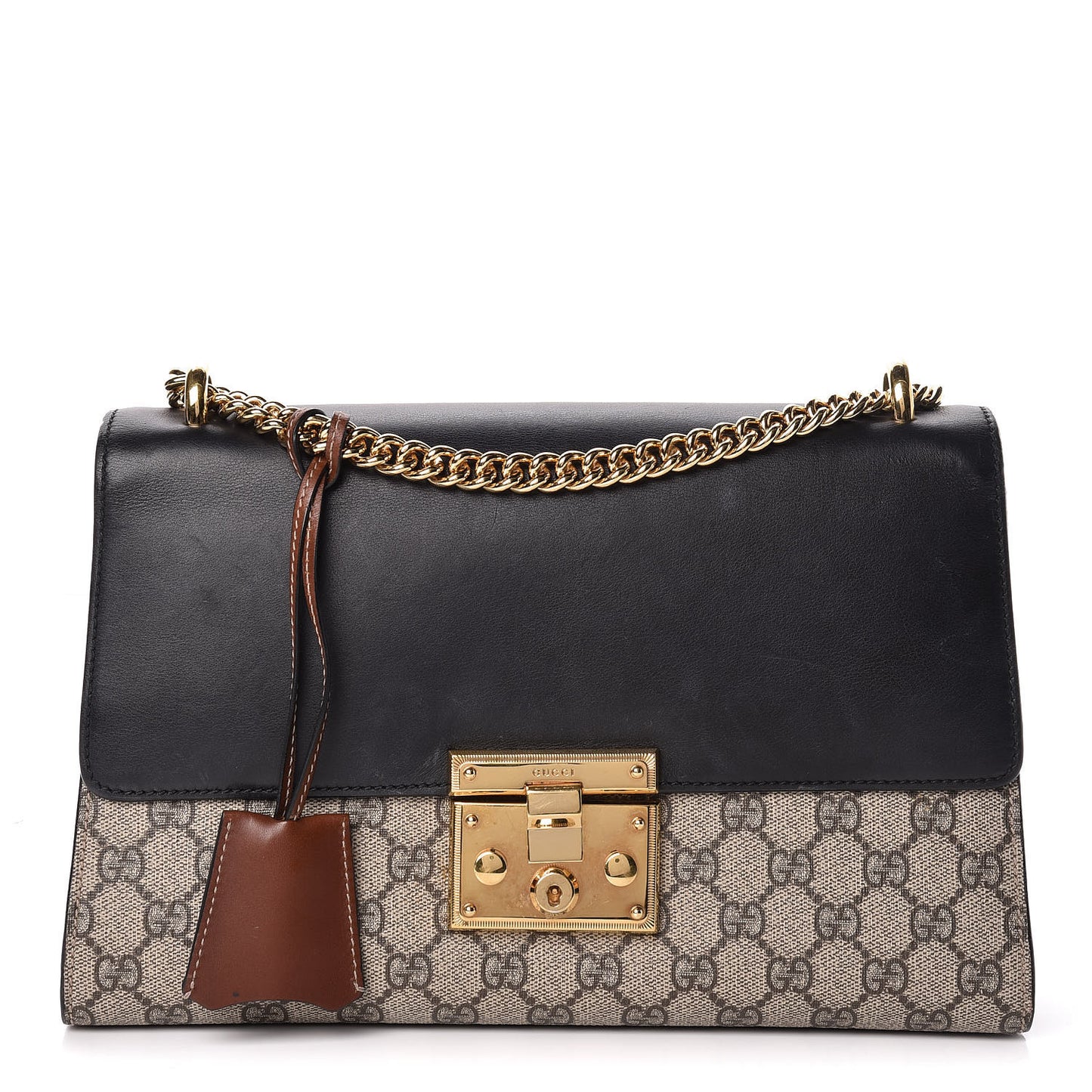 GG Supreme Monogram Calfskin Medium Padlock Shoulder Bag Beige Black Cuir