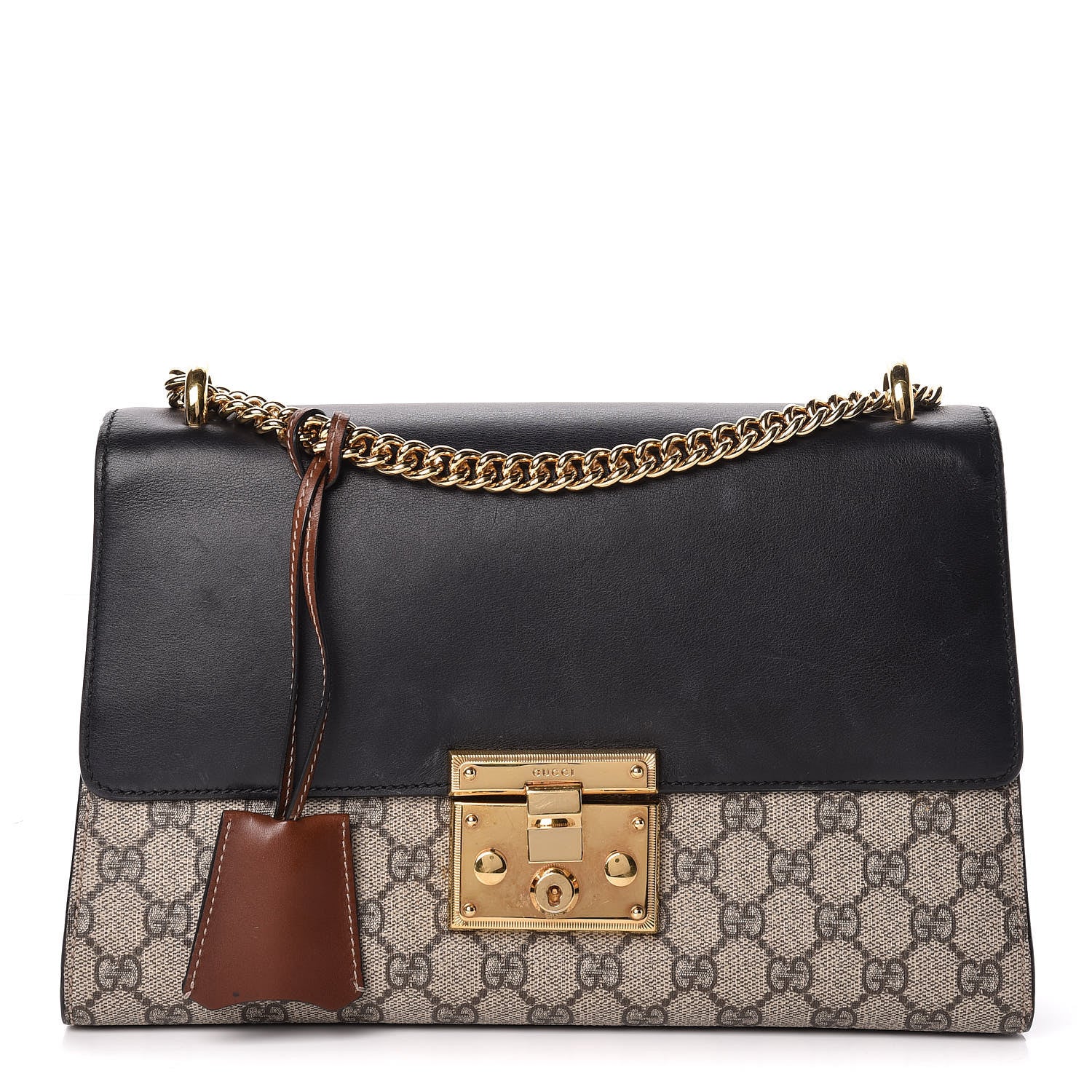 Gucci GG Supreme Monogram Calfskin Medium Padlock Shoulder Bag Beige Black Cuir 1 of 22