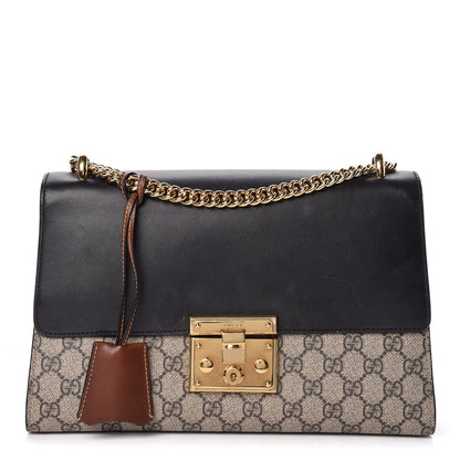 Gucci GG Supreme Monogram Calfskin Medium Padlock Shoulder Bag Beige Black Cuir 1 of 22