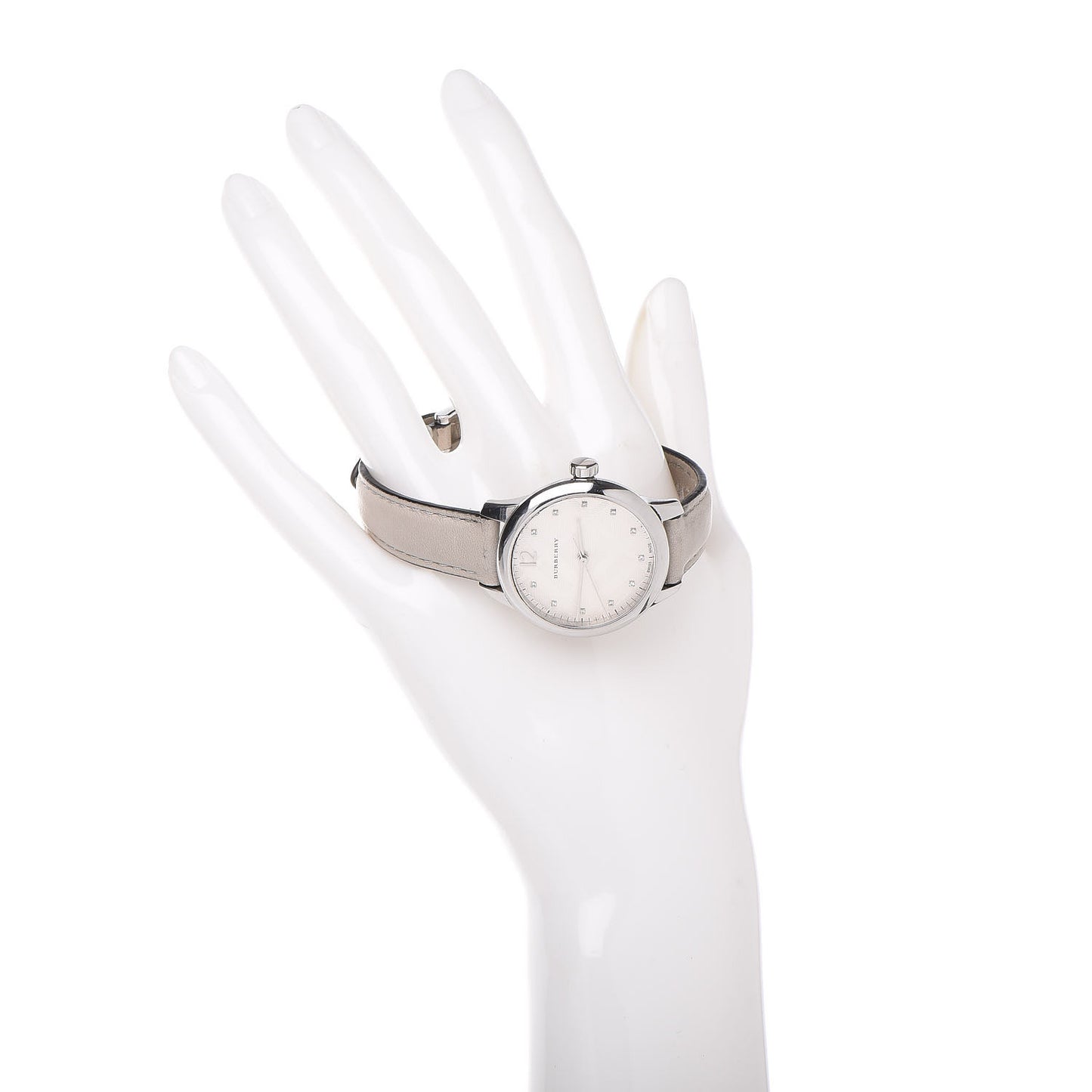 Stainless Steel Calfskin Diamond 32mm Classic Round Quartz Watch Taupe BU10105
