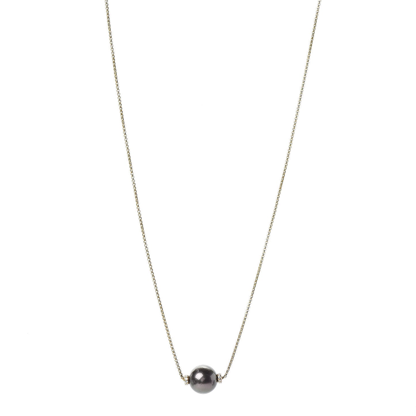 18K Yellow Gold Diamond Tahitian Pearl 12mm Solari Pendant Necklace