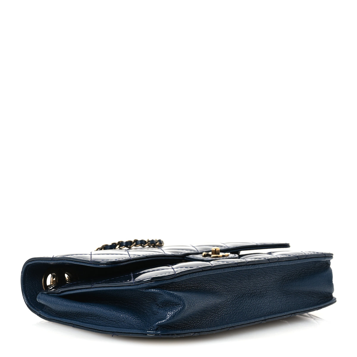 Patent Goatskin Quilted CC Eyelet Wallet On Chain WOC Blue