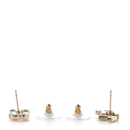 Chanel Crystal Pearl Signature Stud Earrings Gold 3 of 4