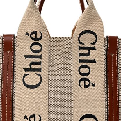 Chloe Cotton Calfskin Small Woody Ribbon Tote With Strap White Brown 8 of 10