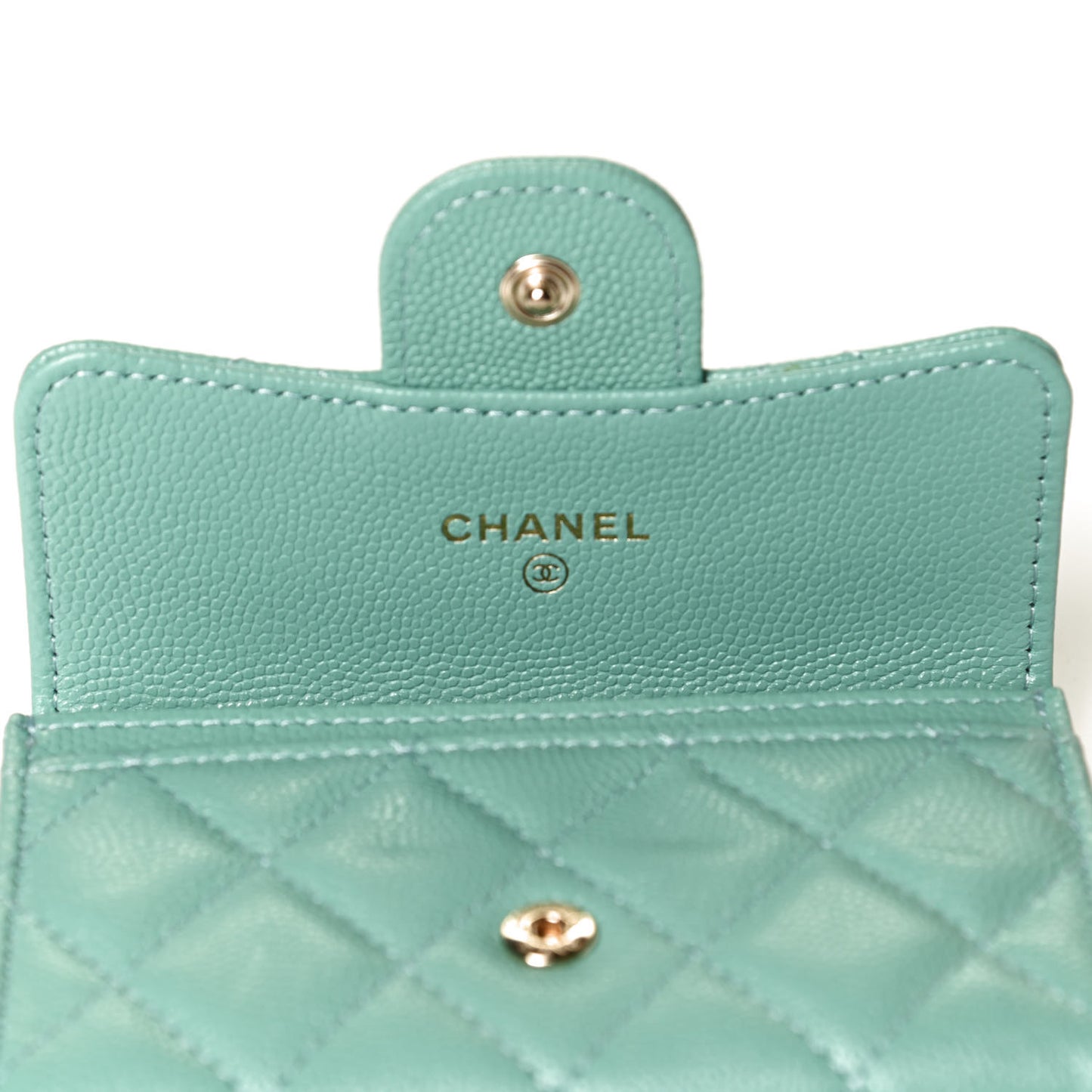 Caviar Quilted Flap Card Holder Wallet Light Blue