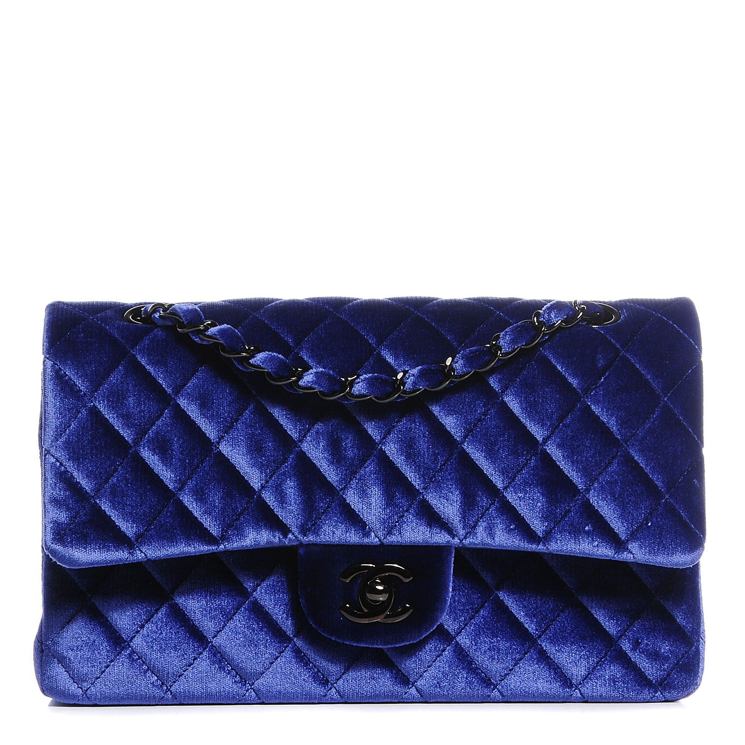Chanel Velvet Quilted Medium Double Flap Dark Blue 1 of 8