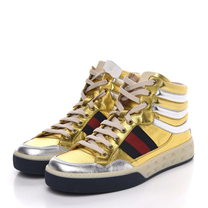 Gucci Metallic Nappa Mens High Top Sneakers 8.5 Oro 3 of 9