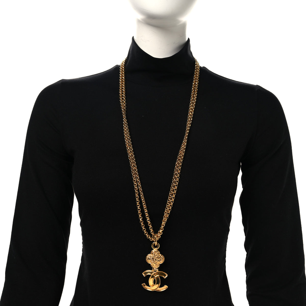 Chanel Metal CC Clover Pendant Necklace Gold 2 of 6