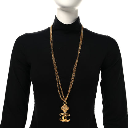 Chanel Metal CC Clover Pendant Necklace Gold 2 of 6