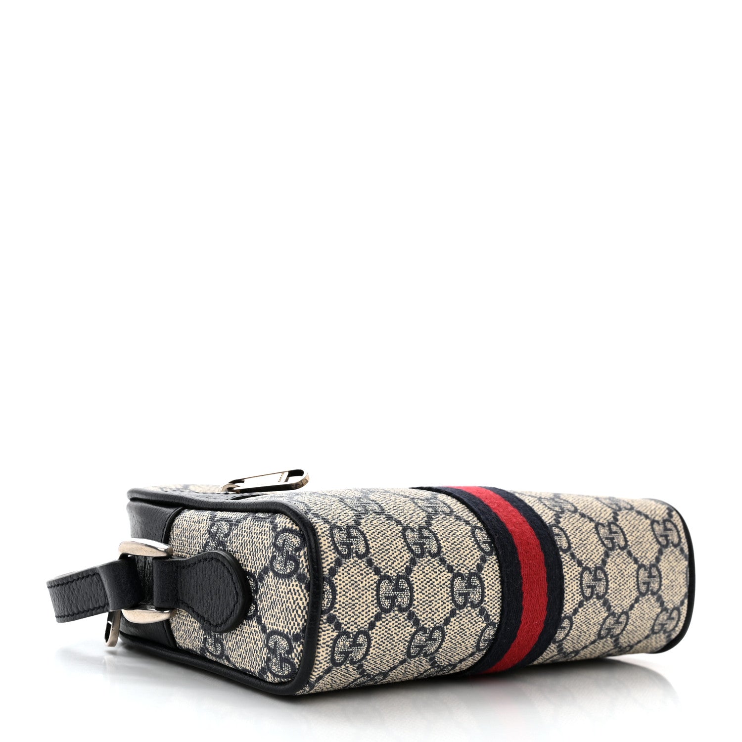 Gucci GG Supreme Monogram Textured Dollar Calfskin Web Mini Ophidia Shoulder Bag Beige Blue 4 of 10