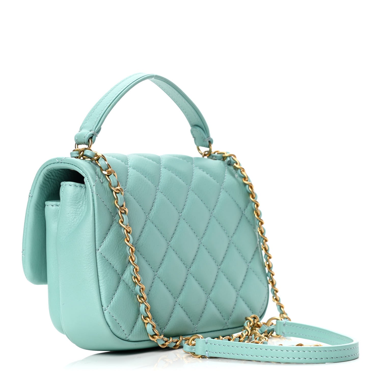 Chanel Calfskin Quilted Top Handle Flap Light Blue 2 of 5