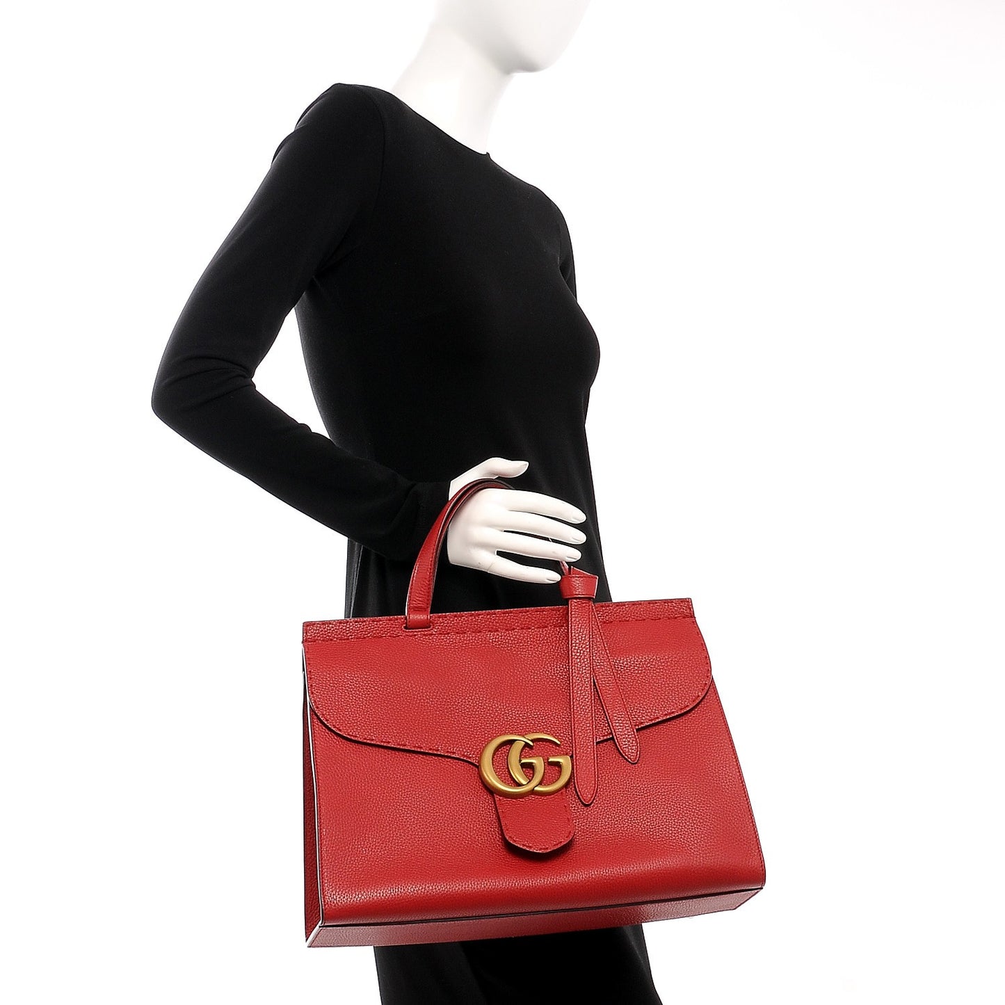 Calfskin Medium GG Marmont Top Handle Bag Vulcanic Red