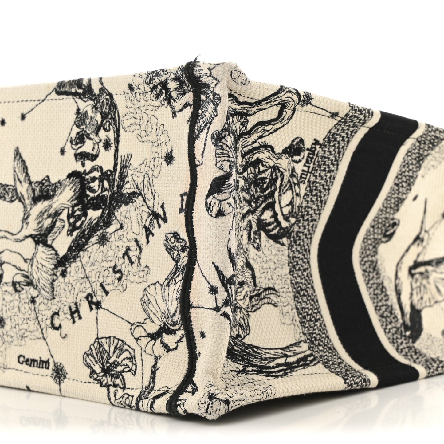 Canvas Zodiac Toile De Jouy Embroidered Medium Book Tote Latte