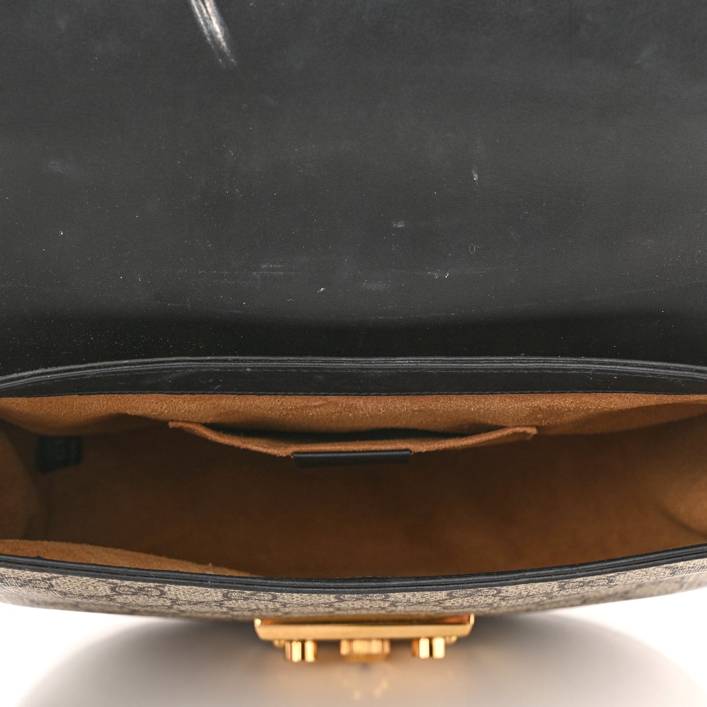 GG Supreme Monogram Web Medium Padlock Messenger Shoulder Bag Black
