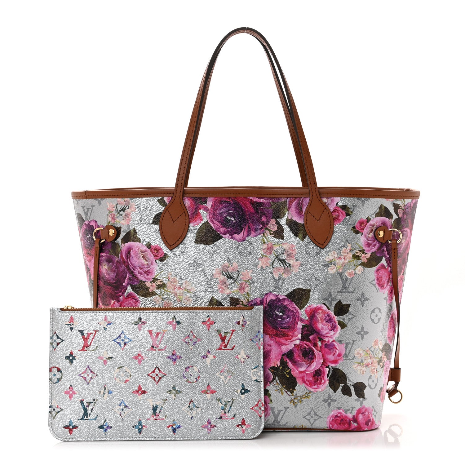 Louis Vuitton Metallic Monogram LV Garden Neverfull MM Silver 1 of 10