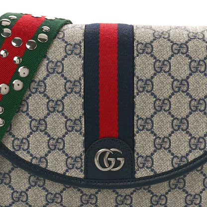 Gucci GG Supreme Monogram Textured Dollar Calfskin Web Studded Mini Ophidia Flap Shoulder Bag Beige Blue 8 of 10