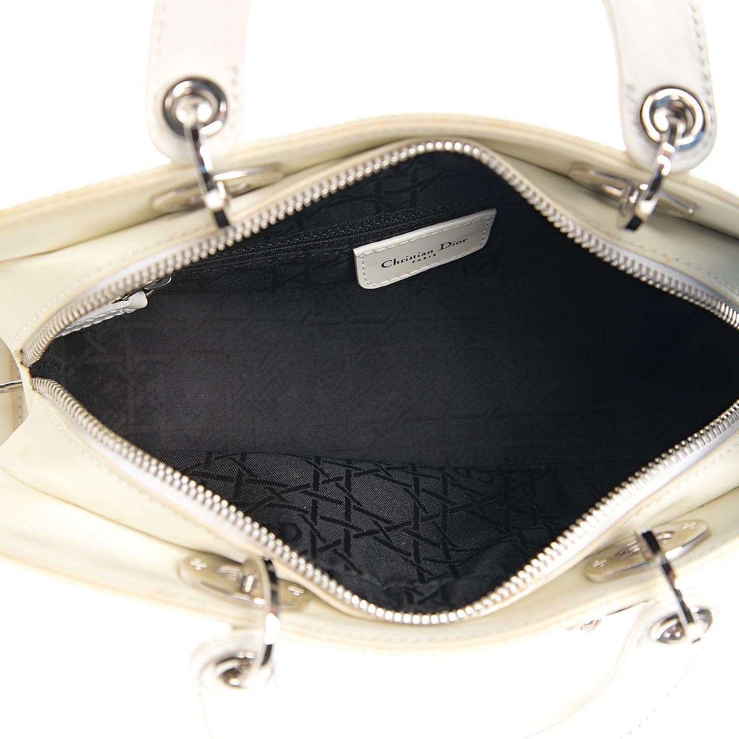 Nylon Cannage Stitched Small Lady Dior East West White