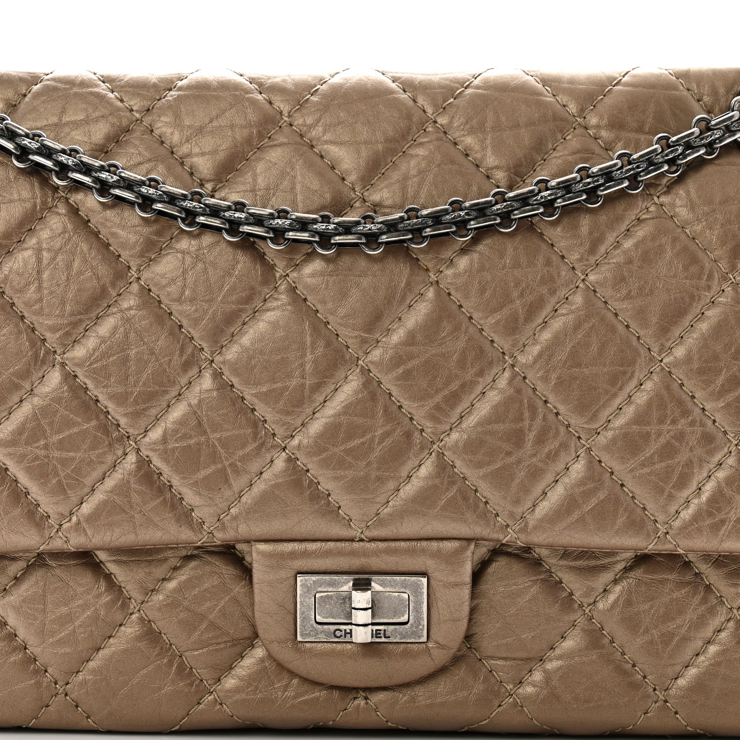 Chanel Metallic Aged Calfskin Quilted 2.55 Reissue 226 Flap Dark Gold 8 of 13