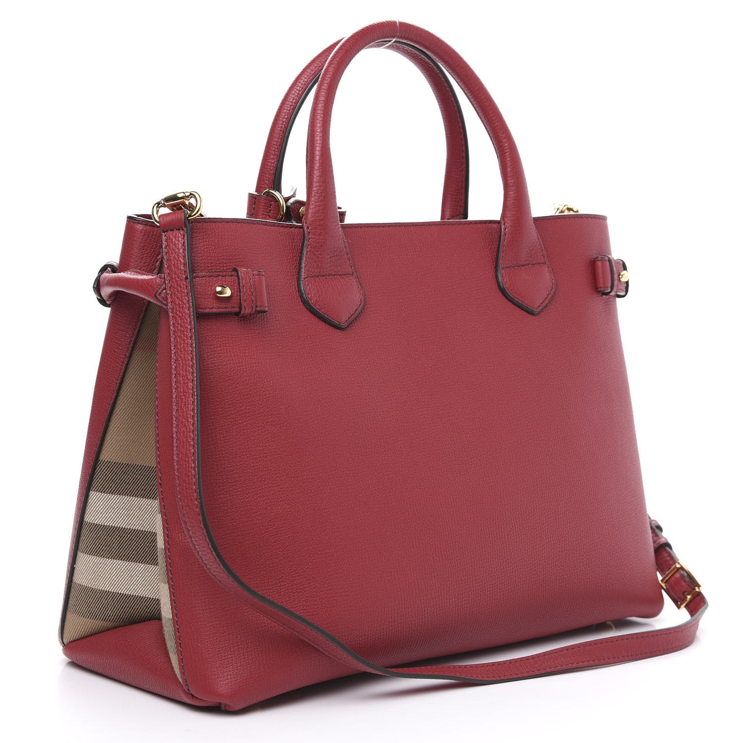 Grainy Calfskin House Check Medium Banner Tote Russet Red