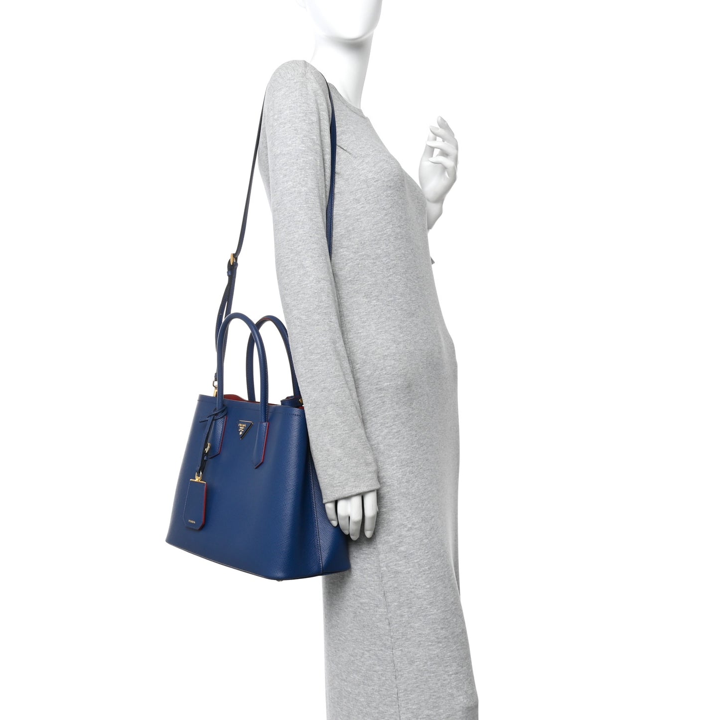Saffiano Cuir Medium Double Bag Bleuette Fuoco