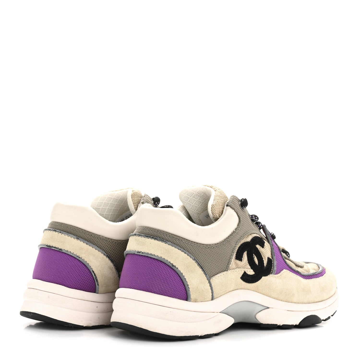 Chanel Fabric Suede Calfskin Womens CC Sneakers 38.5 Beige Dark Beige Purple 5 of 11