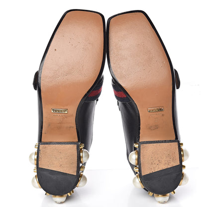 Gucci Betis Glamour Calfskin Web Pearl Embellished Peyton 35mm Loafer Pumps 37 Black 5 of 22