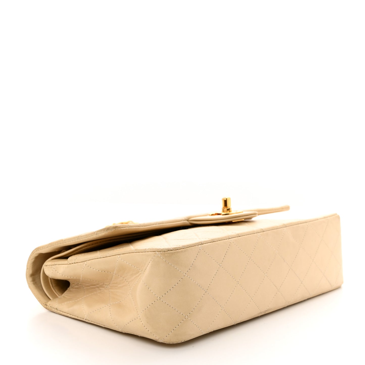 Lambskin Quilted Medium Double Flap Beige