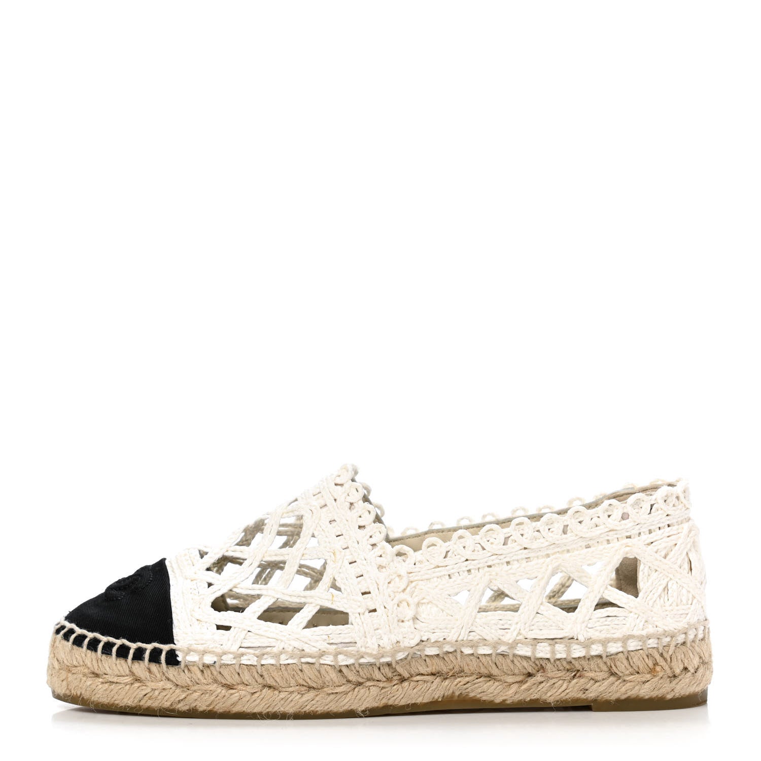Chanel Woven Fabric Grosgrain CC Espadrilles 37 White Black 1 of 4