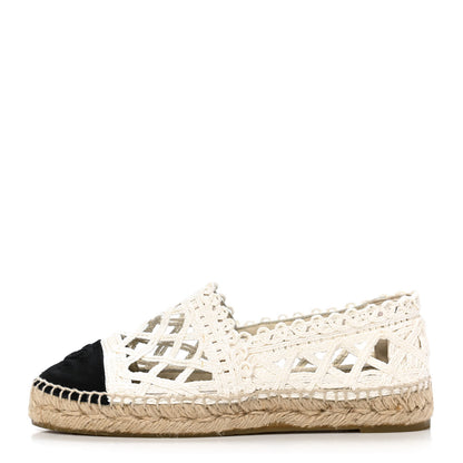 Chanel Woven Fabric Grosgrain CC Espadrilles 37 White Black 1 of 4