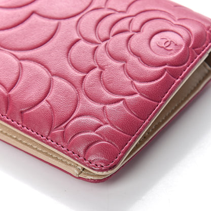 Chanel Lambskin Camellia Embossed Yen Wallet Fuchsia 10 of 12
