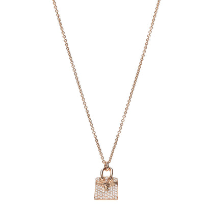 Hermes 18K Rose Gold Diamond Birkin Amulette Pendant Necklace 1 of 6