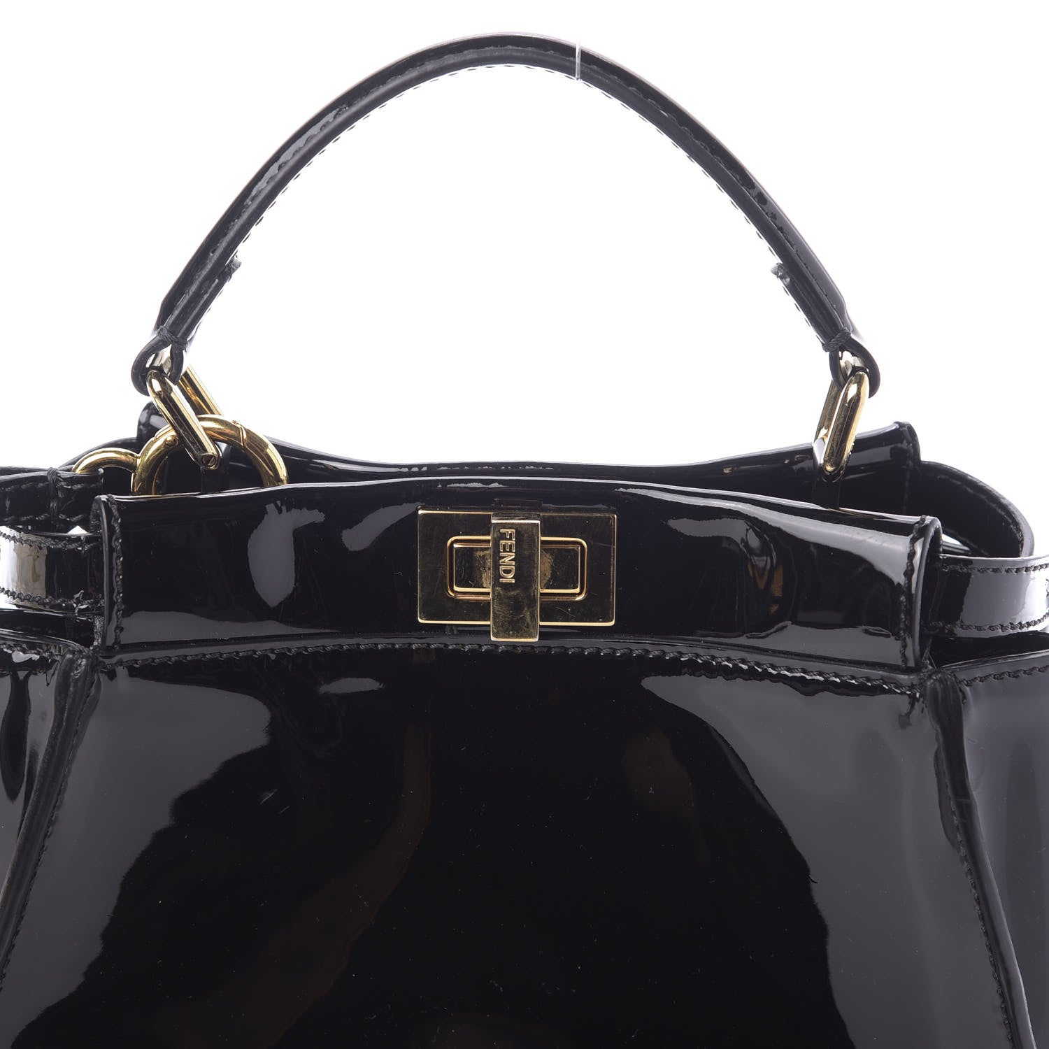 Fendi Vitello Vernice Mou Mini Peekaboo Iconic Satchel Black 10 of 10