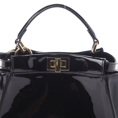 Fendi Vitello Vernice Mou Mini Peekaboo Iconic Satchel Black 10 of 10