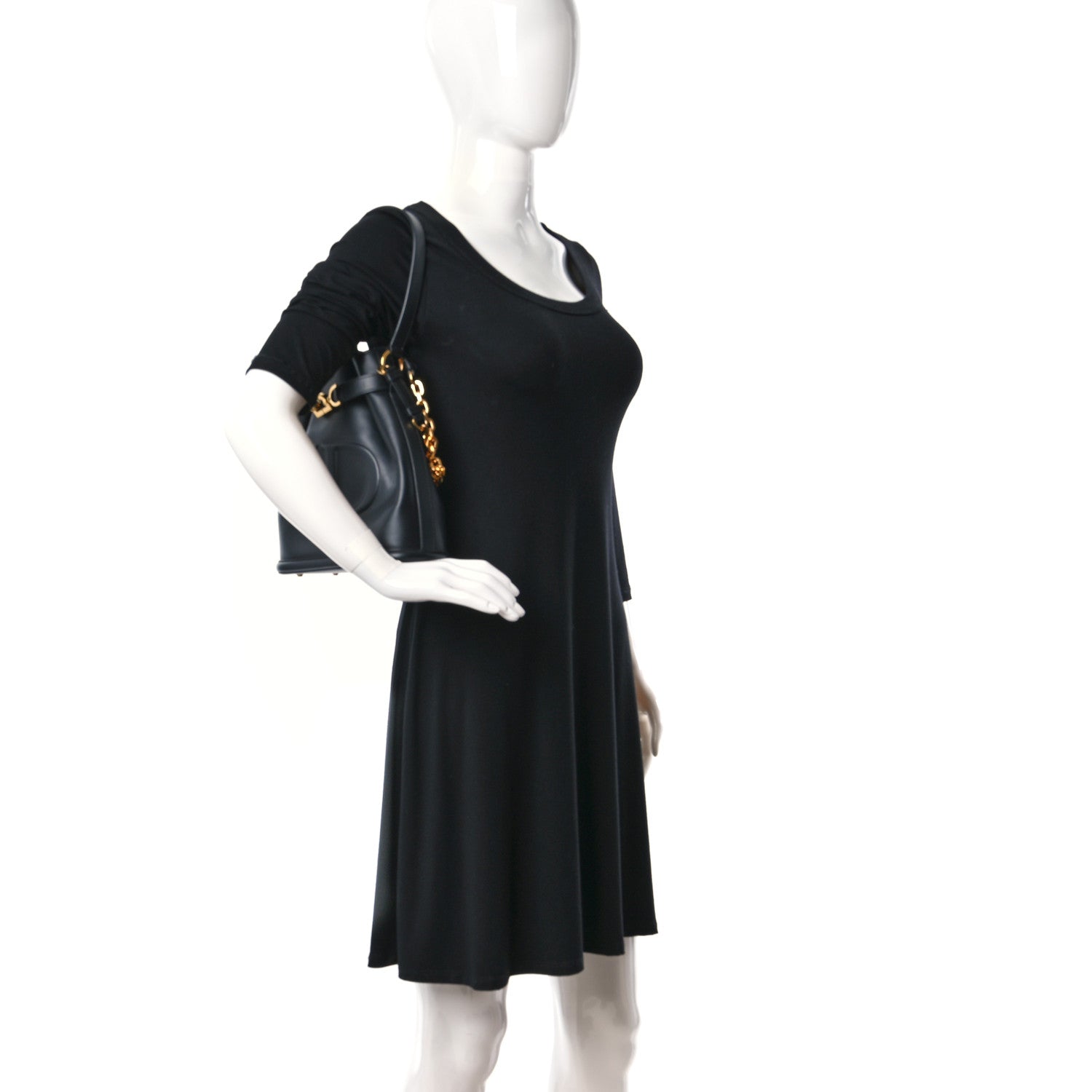 Christian Dior Calfskin CD Embossed Medium C'est Chain Bucket Bag Black 2 of 9