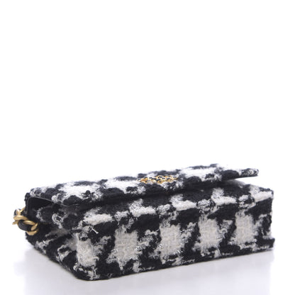 Chanel Wool Tweed Lambskin Quilted 19 Wallet On Chain WOC and Coin Purse Black White 3 of 10