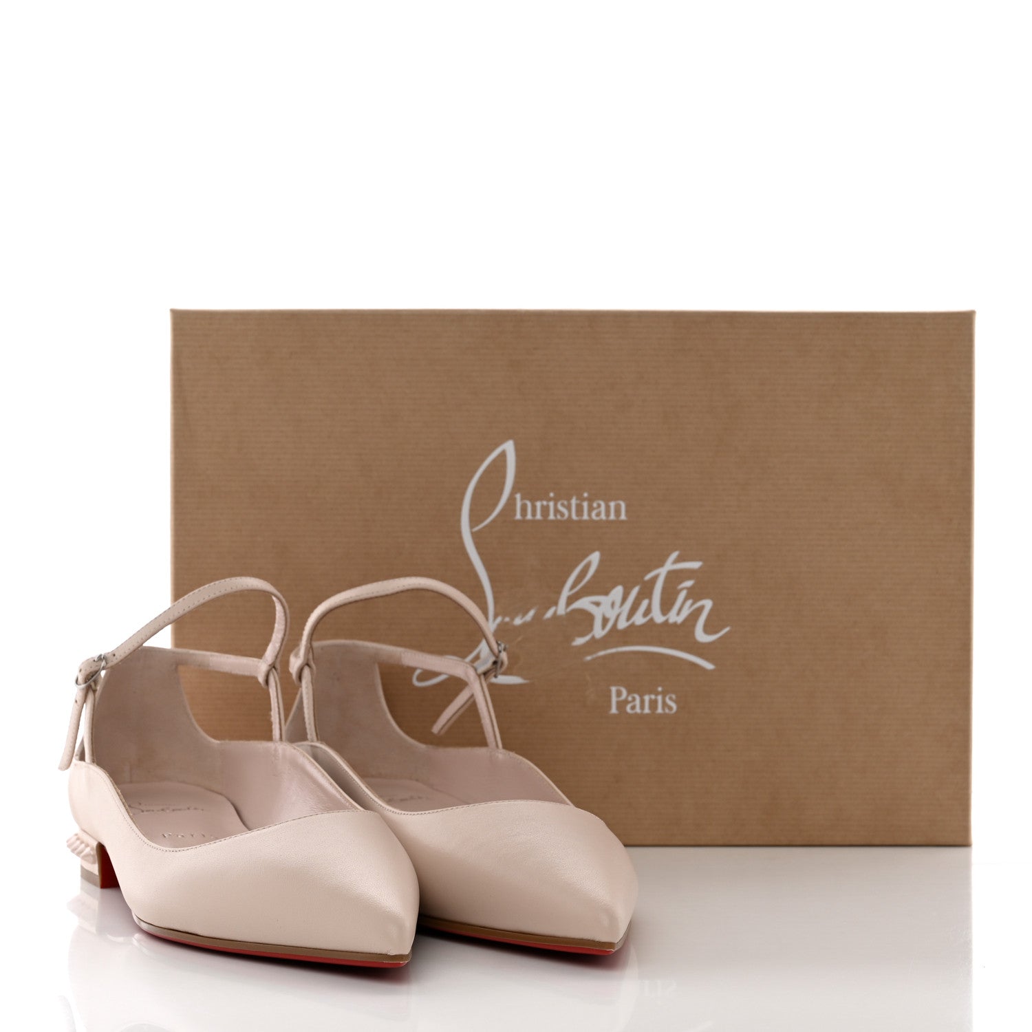Christian Louboutin Calfskin Conclusive Spike Ankle Strap Ballerina Flats 39.5 Leche 14 of 14