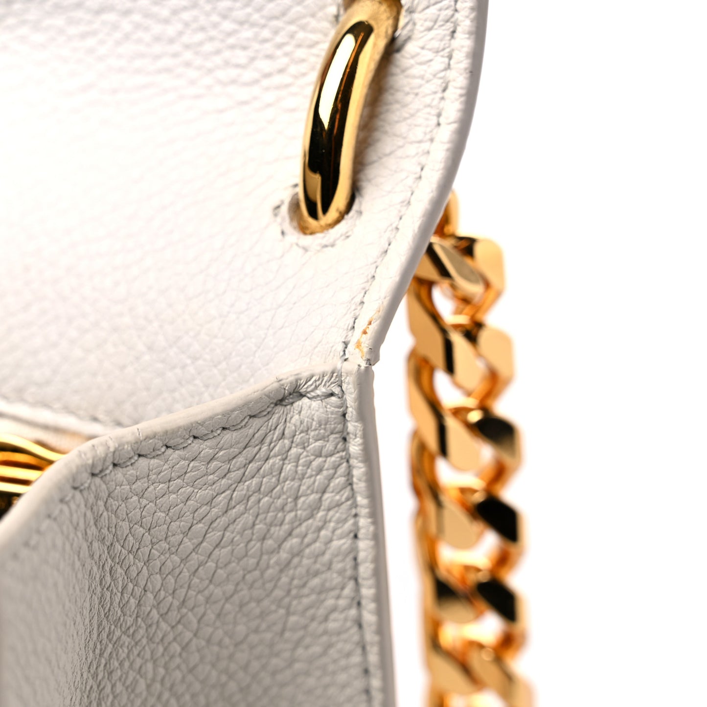Grained Calfskin Tara Chain Shoulder Bag White