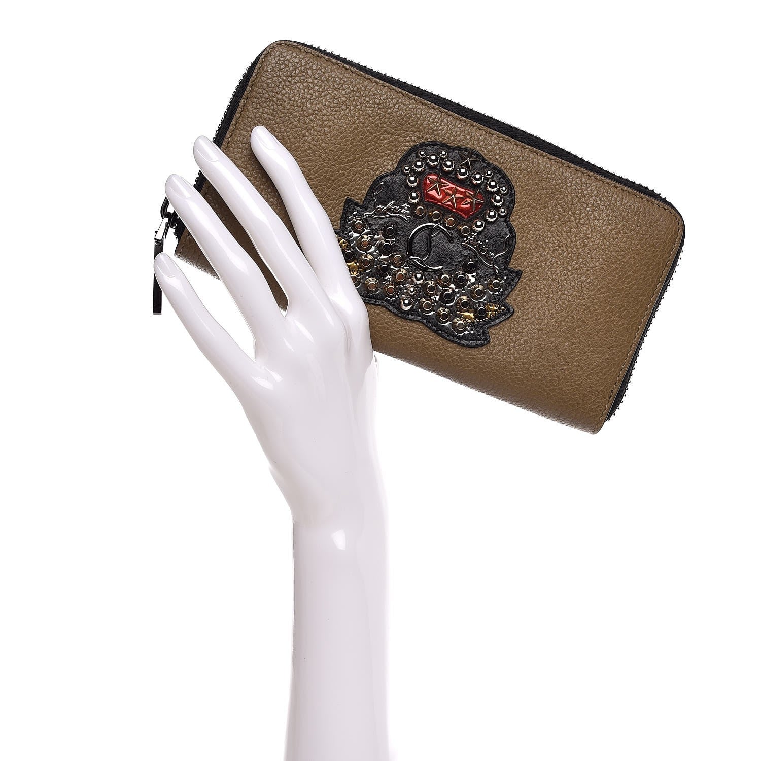 Christian Louboutin Calfskin Ecusson Panettone Zip Around Wallet Poivre Vert 2 of 8