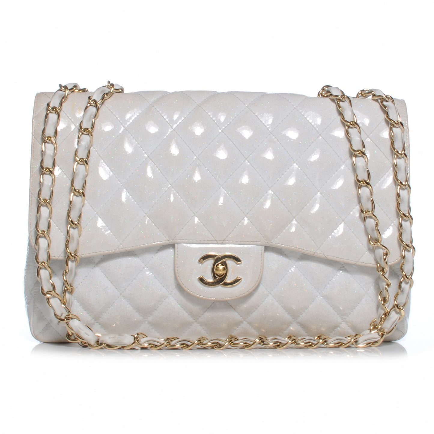 Patent Quilted Evening Star Jumbo Flap White
