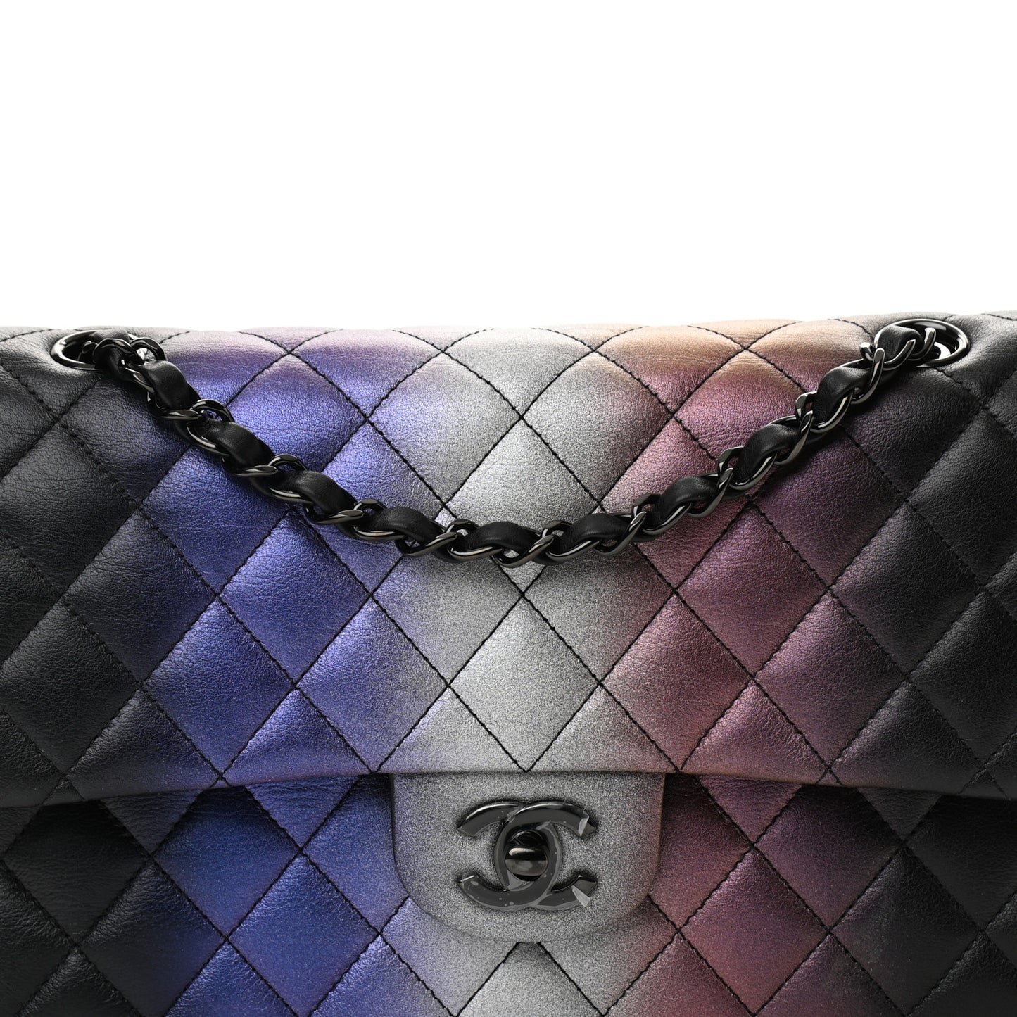 Calfskin Quilted Ombre Medium Double Flap Black