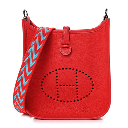 Hermes Taurillon Clemence Evelyne TPM Rouge De Coeur Bleu Du Nord 1 of 4