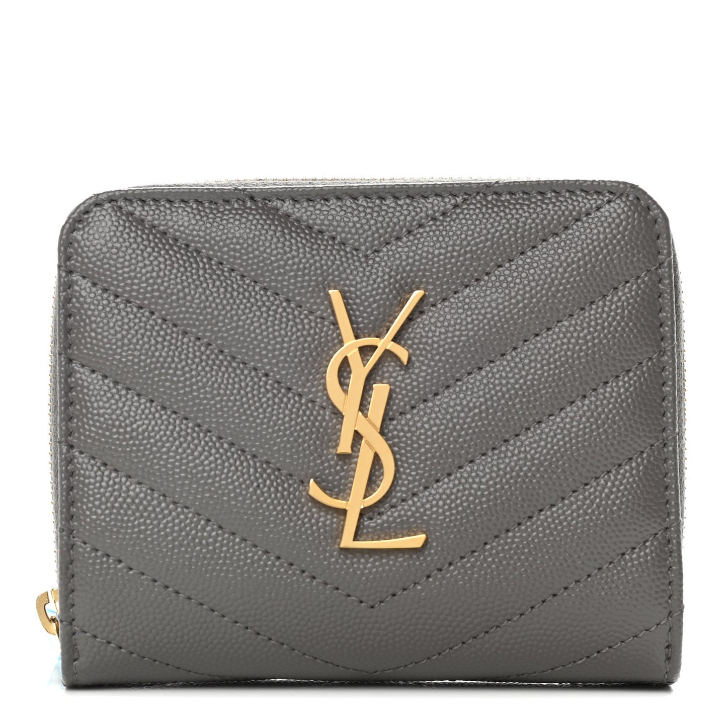 Grain De Poudre Matelasse Chevron Monogram Compact Zip Around Wallet Fog