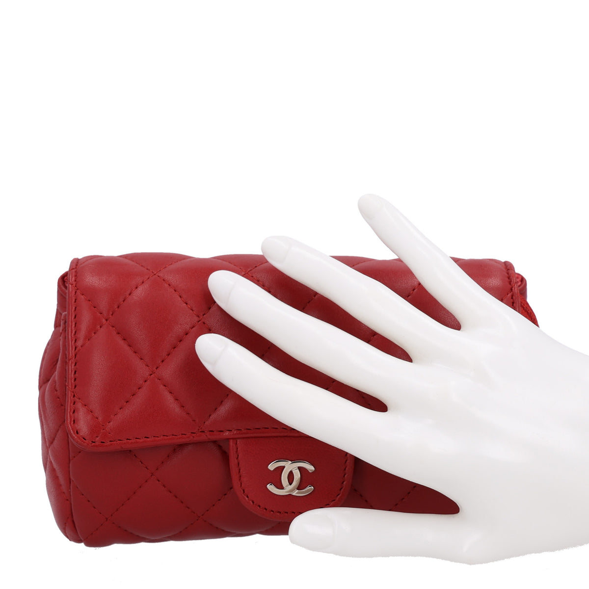 Lambskin Quilted Flap Cosmetic Case Red