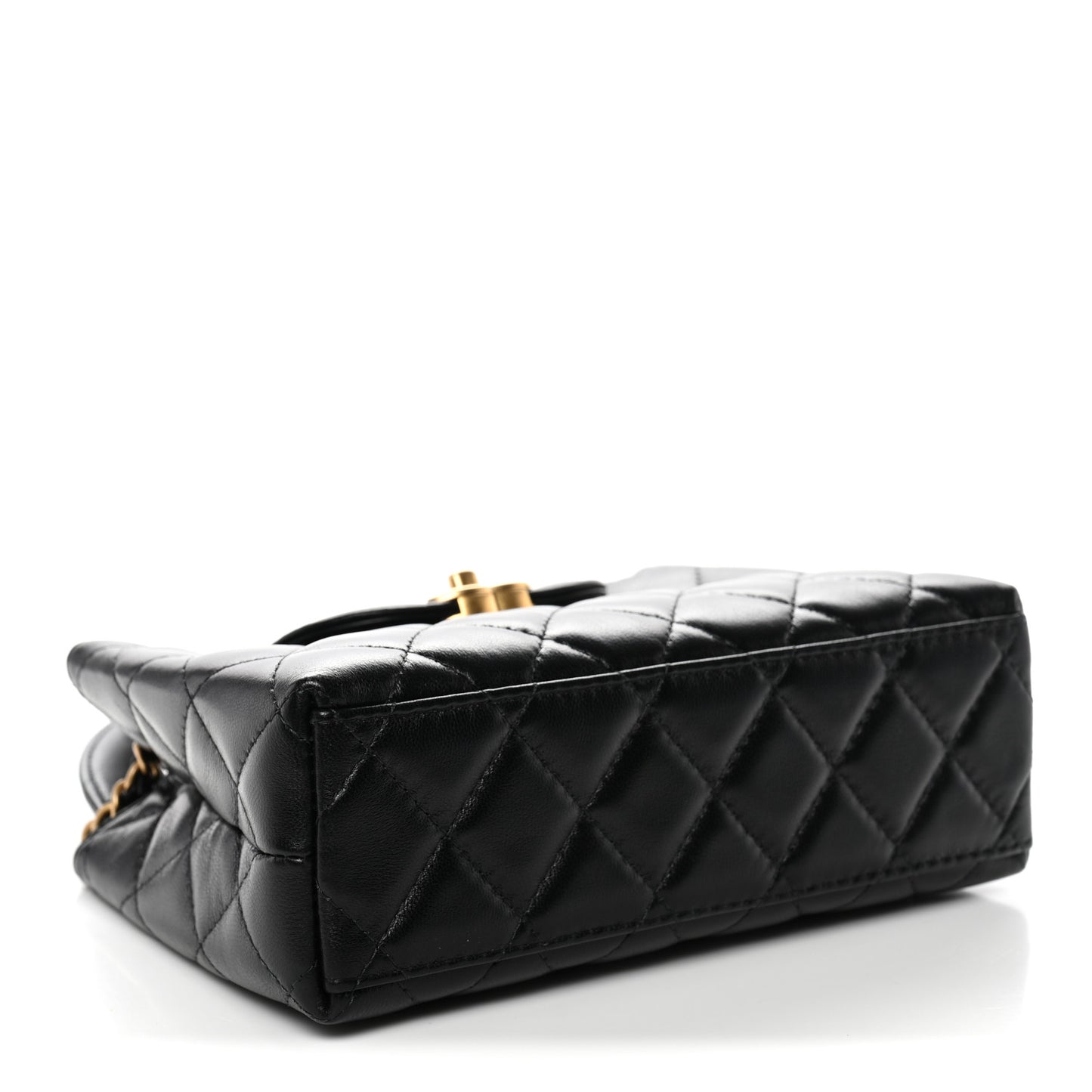 Shiny Aged Calfskin Quilted Nano Kelly Shopper Black